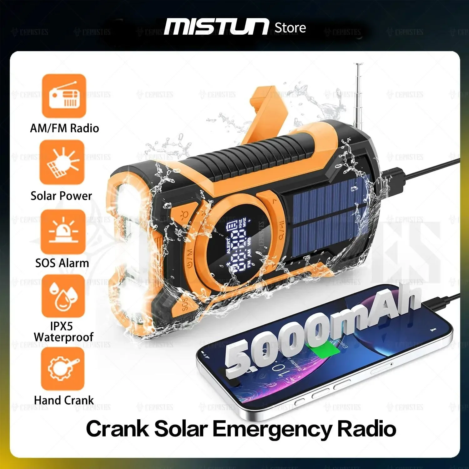Pure Radio meteorológica Bluetooth de emergencia resistente al agua con AM FM NOAA carga solar con manivela USB linterna y alarma SOS. Acerca de este artículo Enhanced