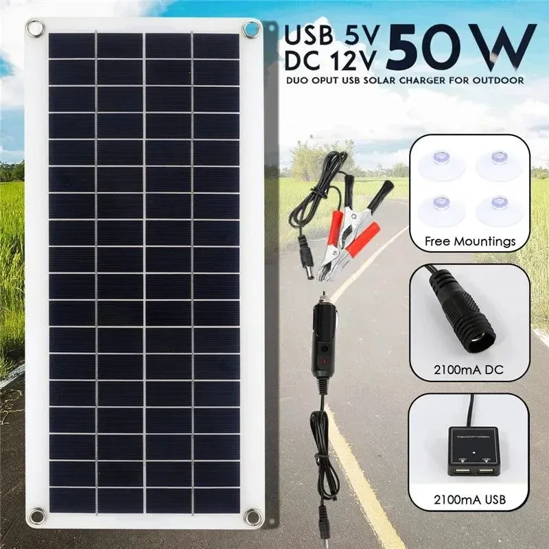 Innovative Panel solar de 50 W 12 V alimentación USB portátil para exteriores para coche barco camping senderismo viajes cargador de teléfono Dependable