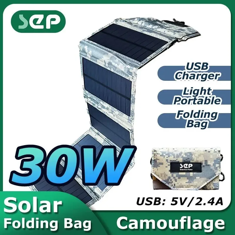 Smart Panel solar plegable de 30 W USB 5 V resistente al agua cargador solar portátil banco de energía móvil para acampar al aire libre senderismo con cable Genuine