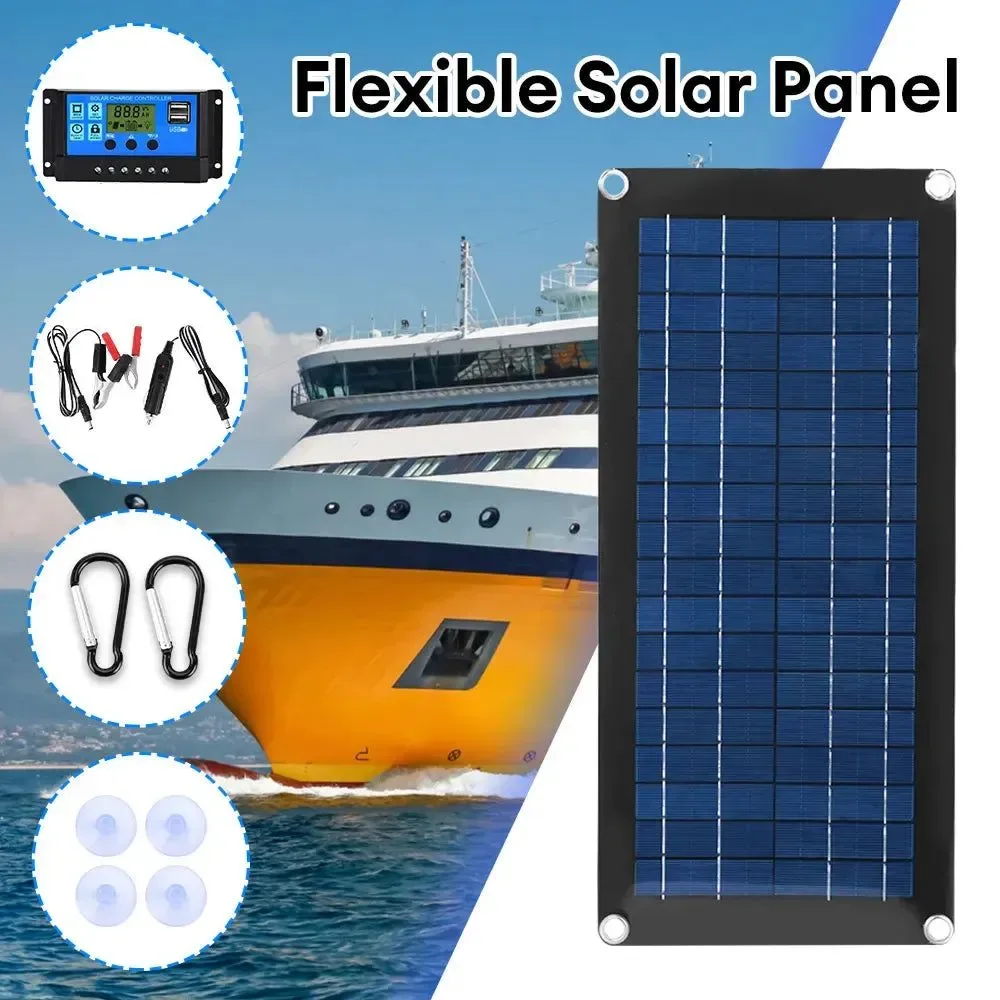 Functional Panel solar flexible de 30 W con controlador sistema de energía solar con doble puerto USB para acampar en casa y al aire libre. First-Class