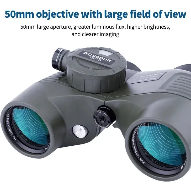 Pure Binoculares náuticos militares profesionales HD 10X50 Telémetro potente e impermeable con brújula para caza y acampada User-Friendly