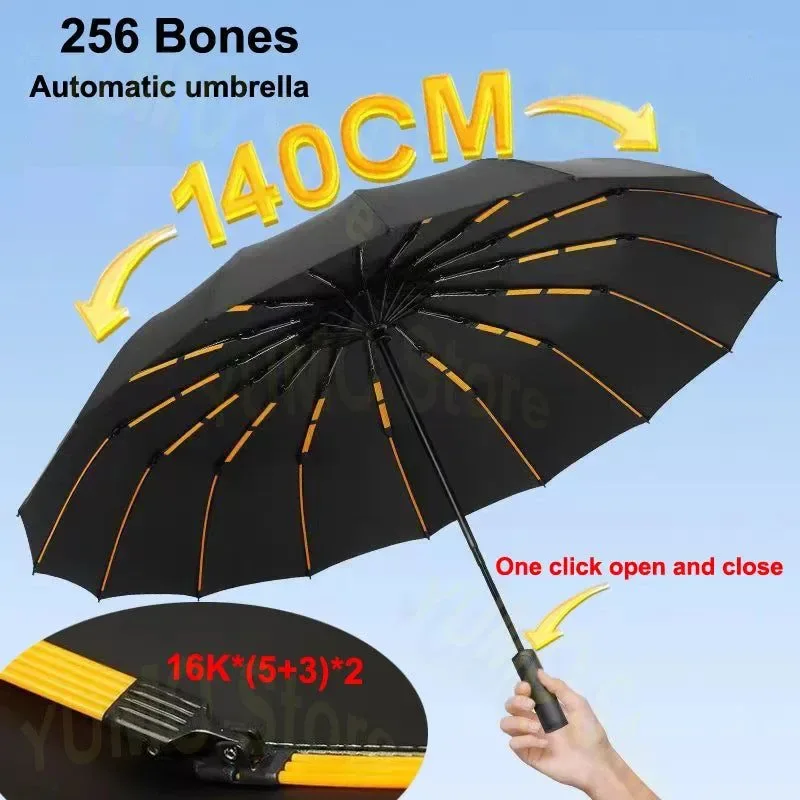 High-Grade Paraguas superresistente al viento 256 Bones gran tamaño automático para negocios resistente a la intemperie y con protección UV. Natural