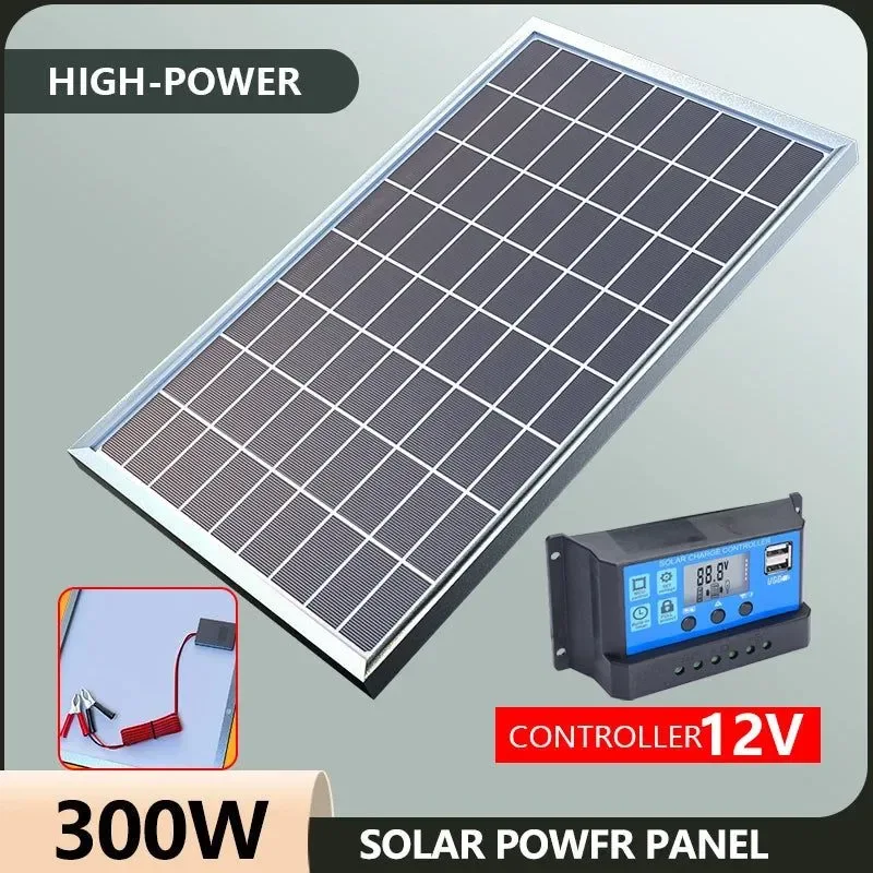 Soft Kit de panel solar policristalino de 300 W y 12 V generador de energía portátil para exteriores i para el hogar y el camping. Elegant