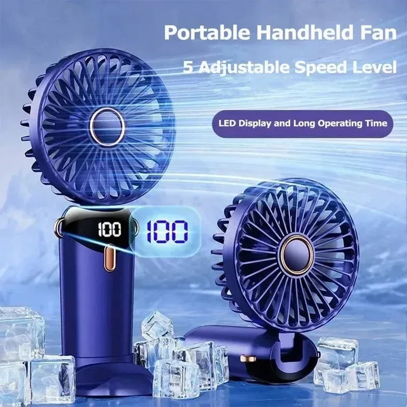 Artisan Mini ventilador de mano ventilador plegable recargable por USB de 3000 mAh con pantalla LED y soporte para teléfono. Next-Generation