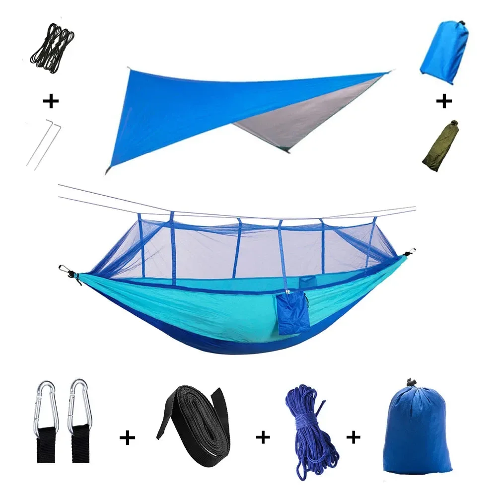 Easy-to-Use Hamaca de camping para 2 personas resistente a la intemperie con mosquitero y toldo capacidad de 200 kg sistema de refugio portátil para exteriores camuflaje Recyclable