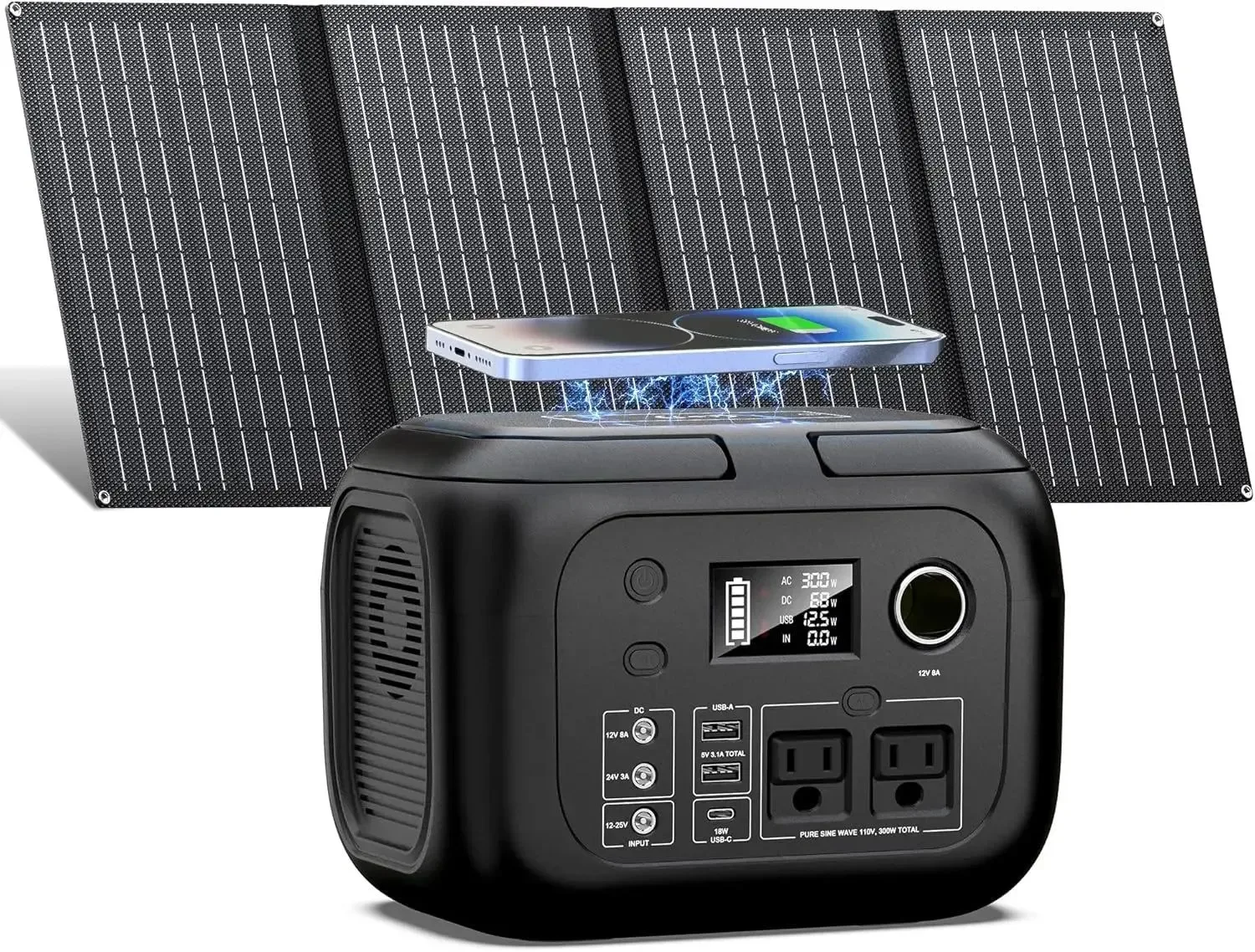 Prestigious Estación de energía portátil de 300 W con panel solar de 40 W para acampar y como respaldo High-Grade
