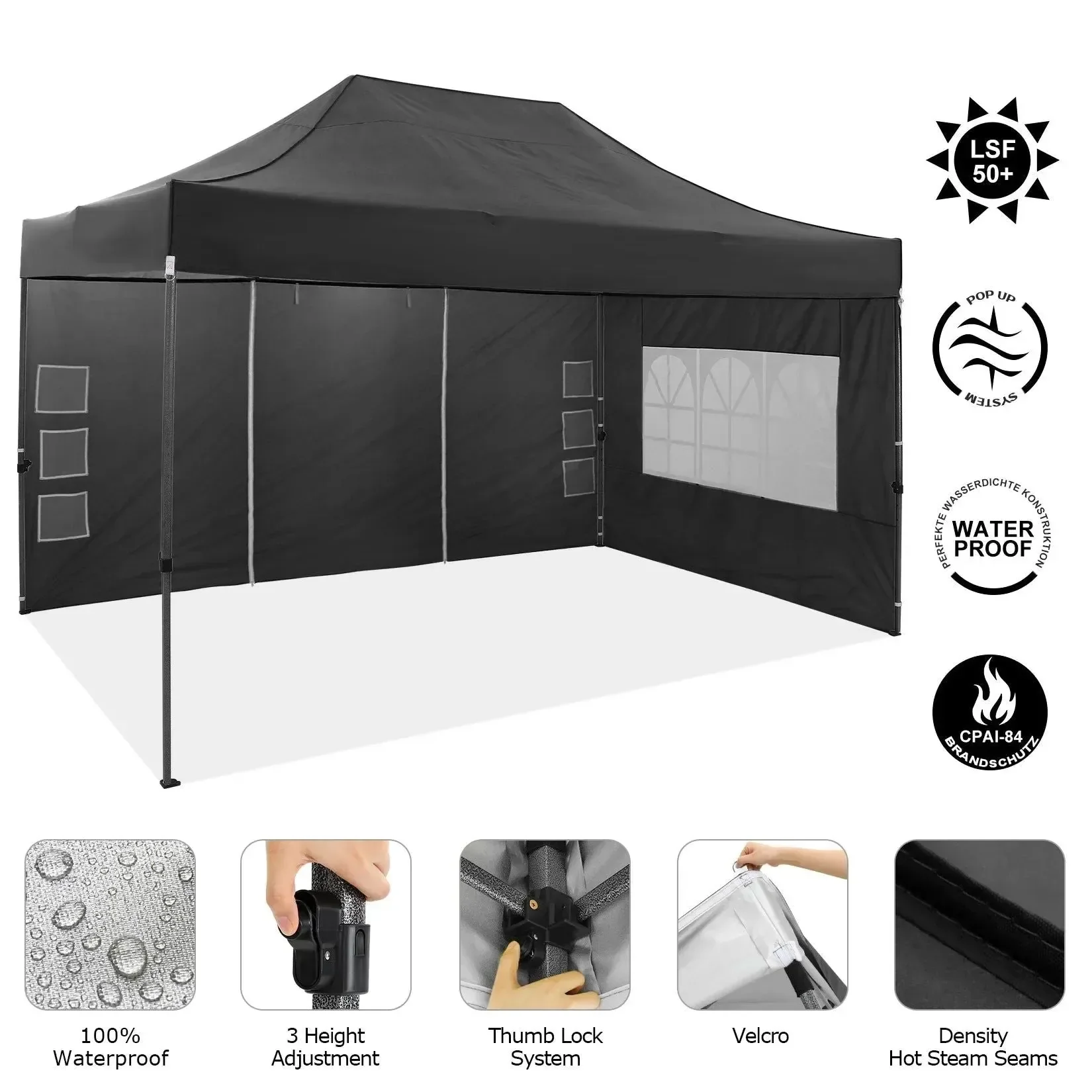 Recyclable Carpa plegable resistente de 3 x 4 5 m 10 x 15 pies – Gazebo comercial impermeable de 4 paredes laterales Trusted