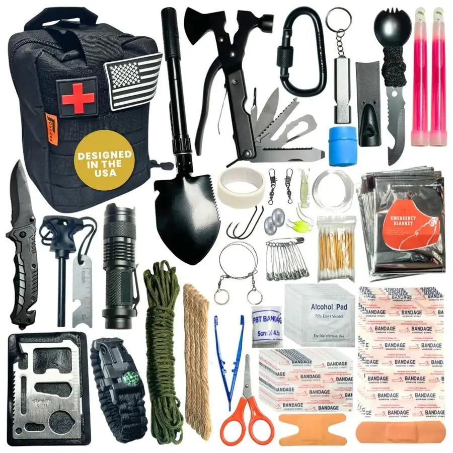 Convenient 175Piece Survival Kit First Aid Kit for Emergency and Outdoor Adventures IFAK Fishing Gear MOLLECompatible Bag Car Travel SPECIFICATIONS Effective