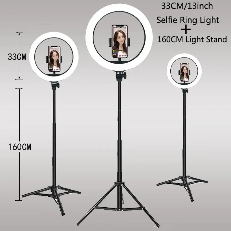 Fine Crafted LED Ring Light Tripod Stand Dimmable USB Bi-Color 26cm 33cm Organic