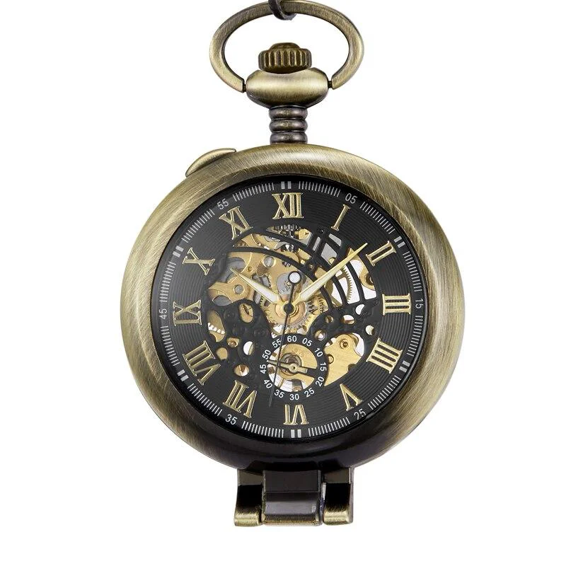 Exclusive Olaf Orkina Mechanical Skeleton Pocket Watch Bronze Modern