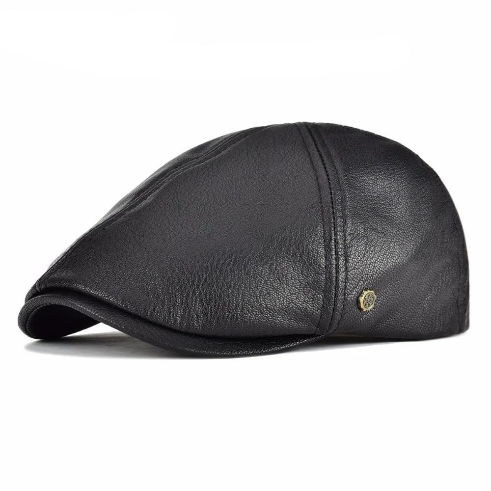 Practical 6 Panel Leather Flat Cap Functional