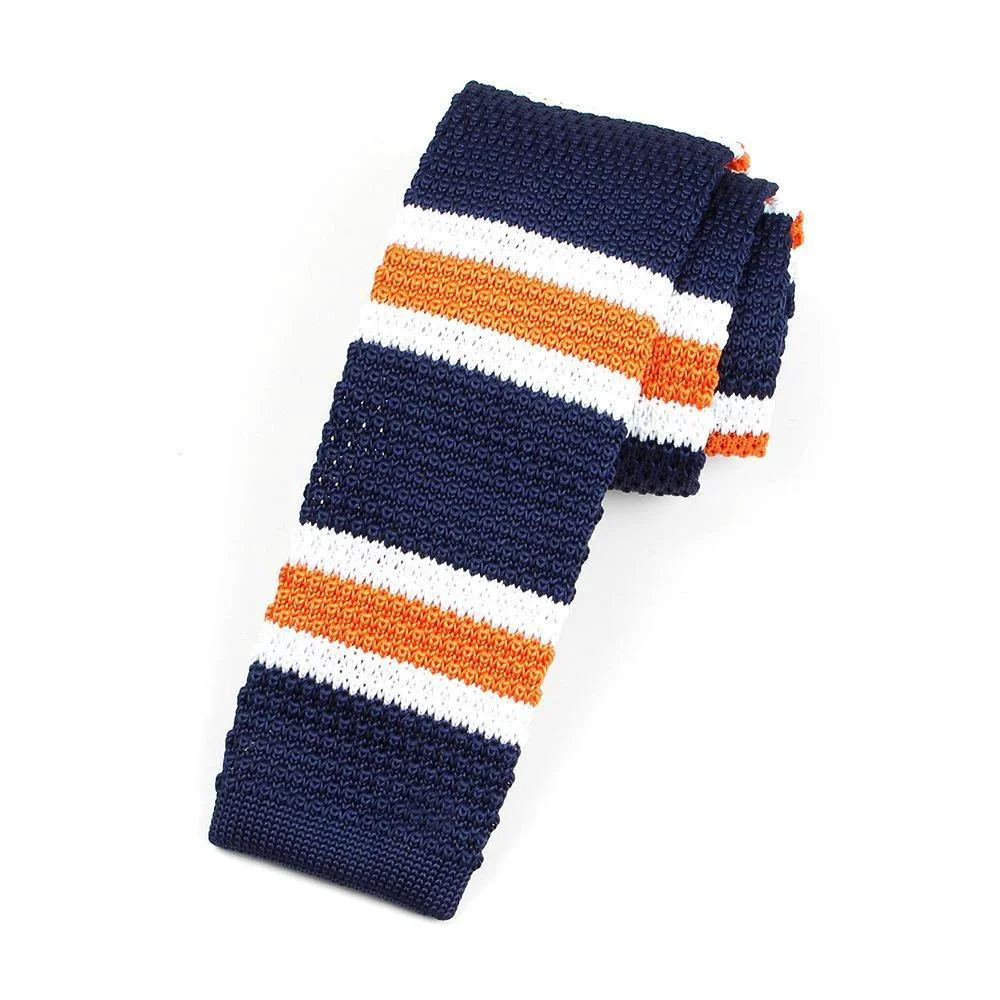 Breathable Striped Knitted Flat End Slim Tie Detailed