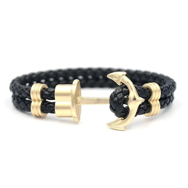 Selected Oliver Golden Anchor Braided Leather Bracelet Durable