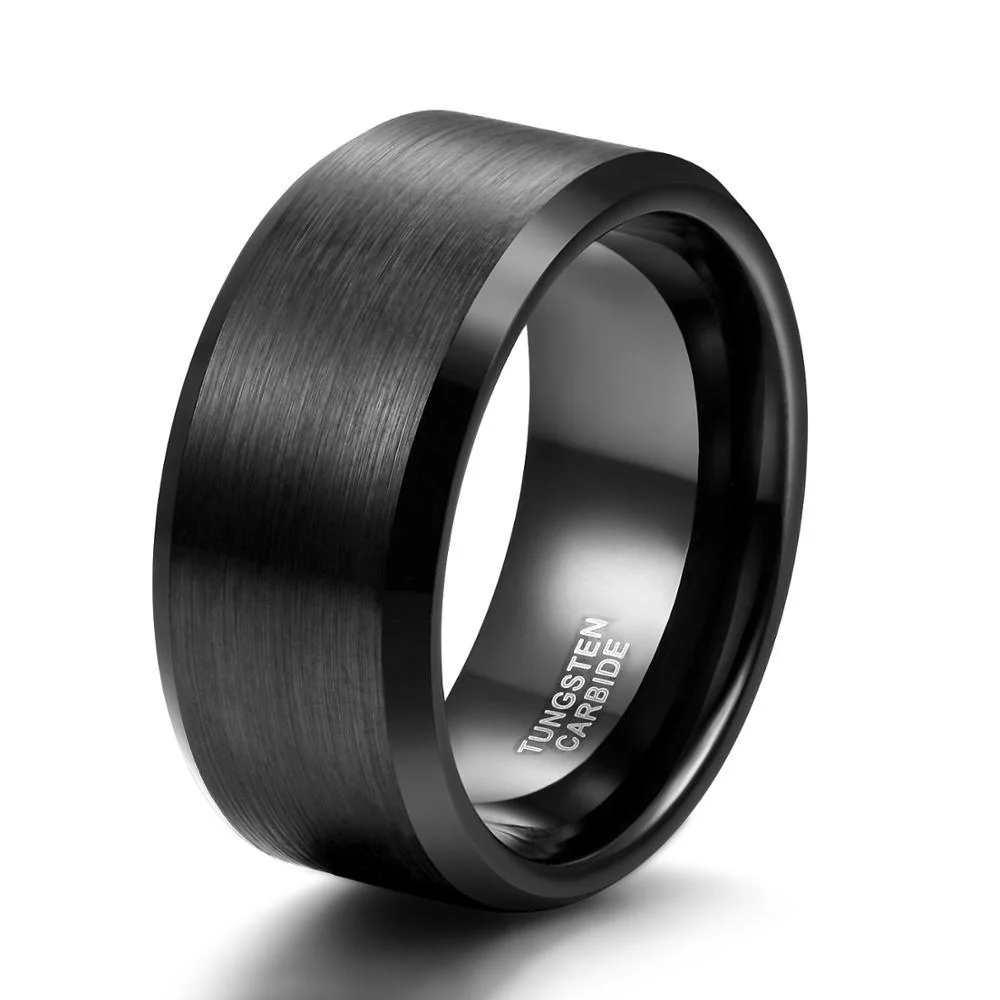 Soft Brushed Tungsten Carbide Black Ring Premium