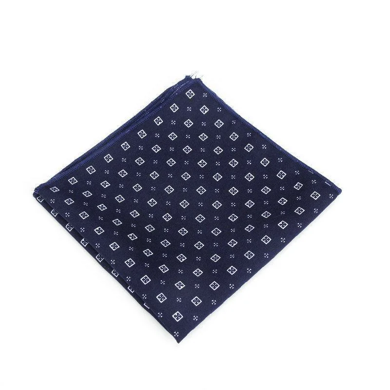 Detailed Navy Blue Geometric Cotton Handkerchief Versatile