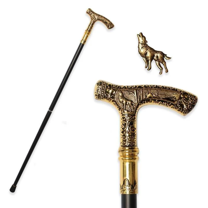 Original Design Louis Wooden Walking Stick With Wolf Head Handle Advanced