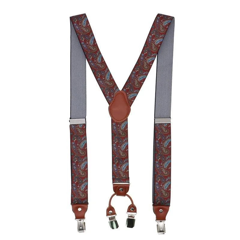 Artisan Florin Patterned Retro Leather 4 Clip Business Suspenders 35 mm Verified