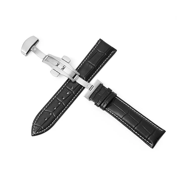 Refined Bormio Vegan Leather Watch Strap With Push Button Deployant Clasp Stitching Premium