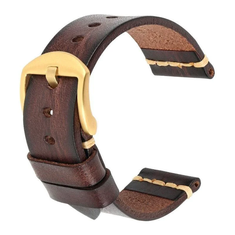 Next-Generation Gaston Tanned Calfskin Watch Strap With Golden Tang Buckle Long-Lasting