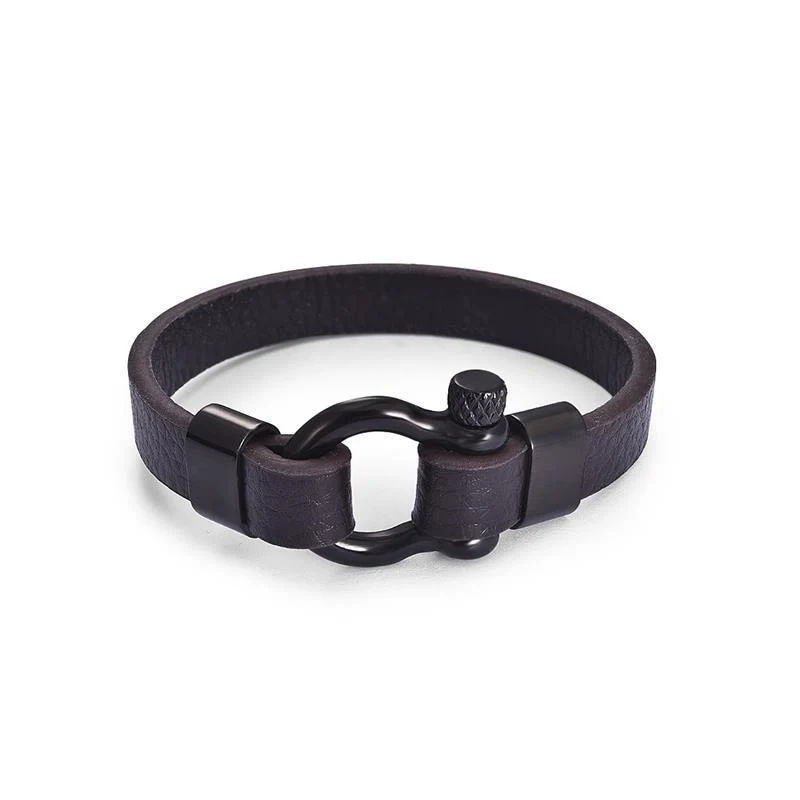 Elite Gunnar Horseshoe Shackle Solid Leather Bracelet Lightweight
