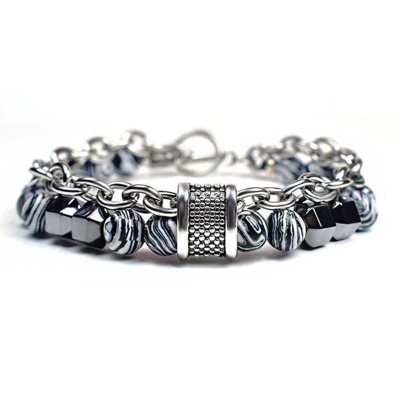 Unique Johnny Natural Stone Steel Beaded Bracelet Verified