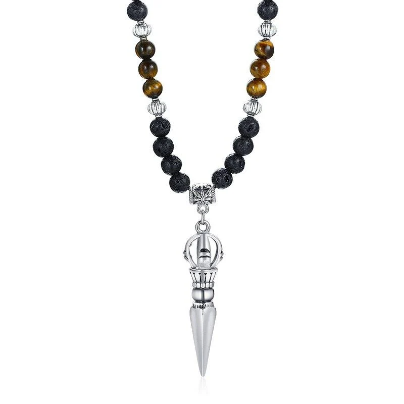 World-Class Fernando Steel Brazilian Lava Beads Pendant Necklace Recyclable