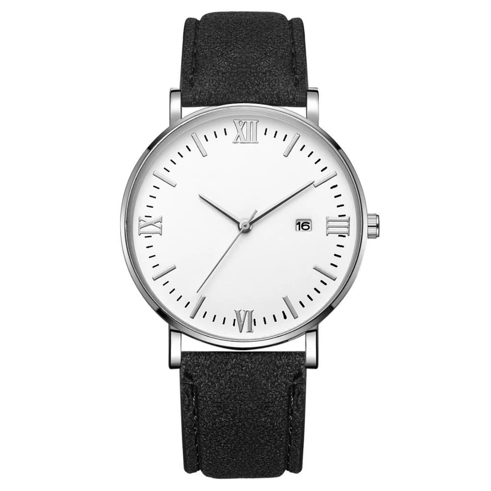 Detailed Flavio Elegante reloj clásico con esfera blanca y correa negra Green