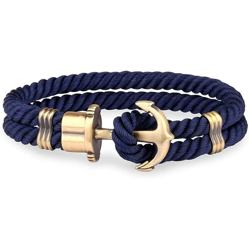 Long-Lasting Luigi Pulsera de cuerda con ancla dorada Stylish