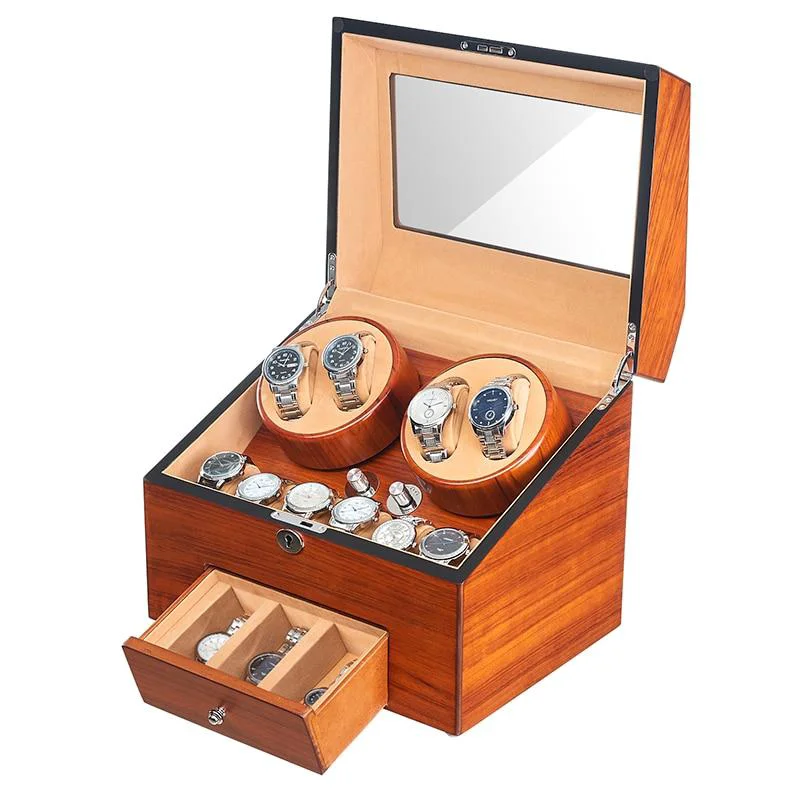 High-Grade Edison Caja de madera Fraxinus automática para relojes con 5 modos de funcionamiento Casual
