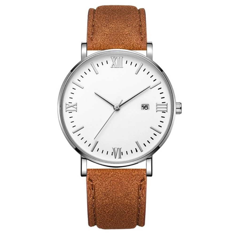 Healthy Flavio Classic Elegant Watch with White Dial and Brown Belt High-Performance