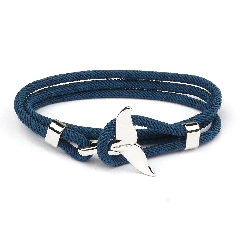 Consistent Silver Whale Tail Rope Bracelet Solid