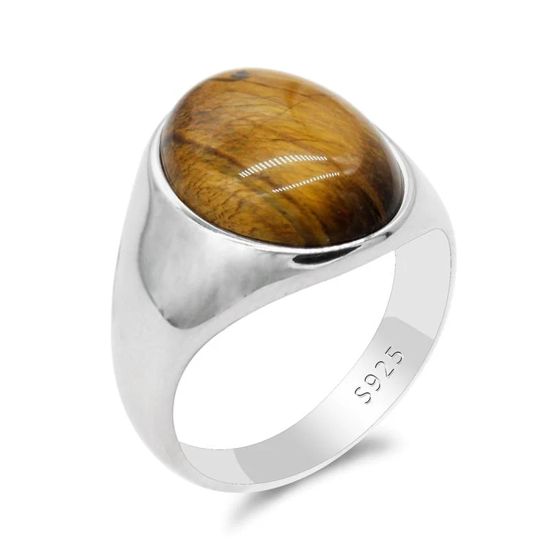 Optimized Tiger Eye 925 Sterling Silver Signet Ring Unique