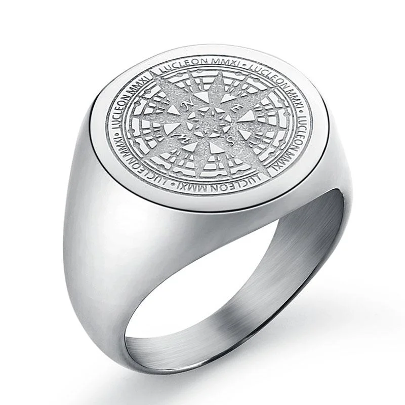 Next-Generation Compass Stainless Steel Signet Ring Genuine