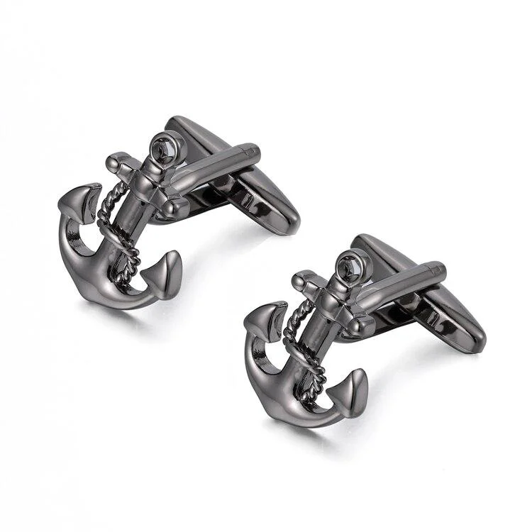 Clean Gunmetal Grey Anchor Cufflinks Environmentally Friendly