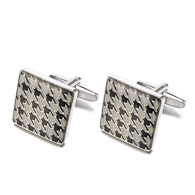 Efficient Houndstooth Square Enamel Cufflinks High-Quality