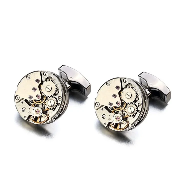 Unique Silver-Tone Mechanical Movement Cufflinks Elite