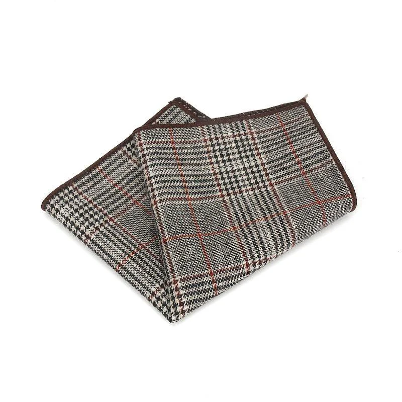 Premium Material Tartan Plaid Grey Wool Pocket Square Specialty