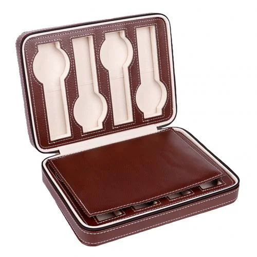 World-Class Maxime Portable Leather Zipper Travel Watch Storage Case 2 4 8 Grids Exceptional