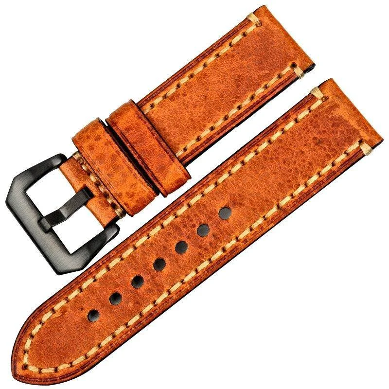 High-Grade Cedric Italian Leather Stitched Watch Strap With Gunmetal Tang Buckle World-Class