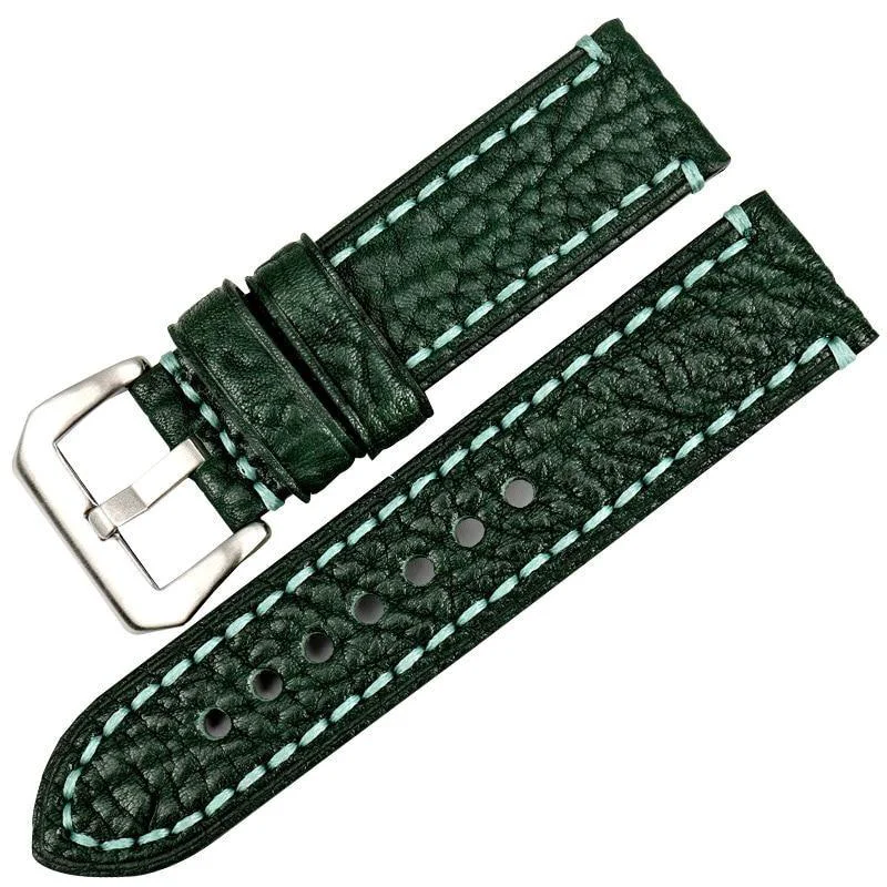 Artisan Cedric Italian Leather Stitched Watch Strap With Silver Tang Buckle High-Grade