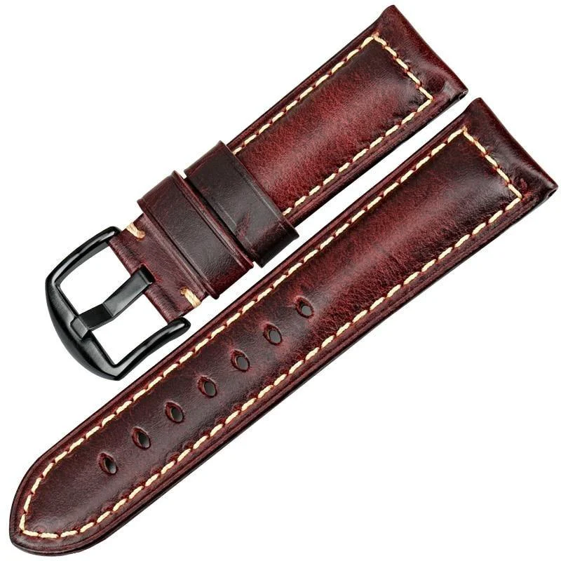 Smart Damien Oil Wax Leather Vintage Watch Strap With Black Buckle Convenient