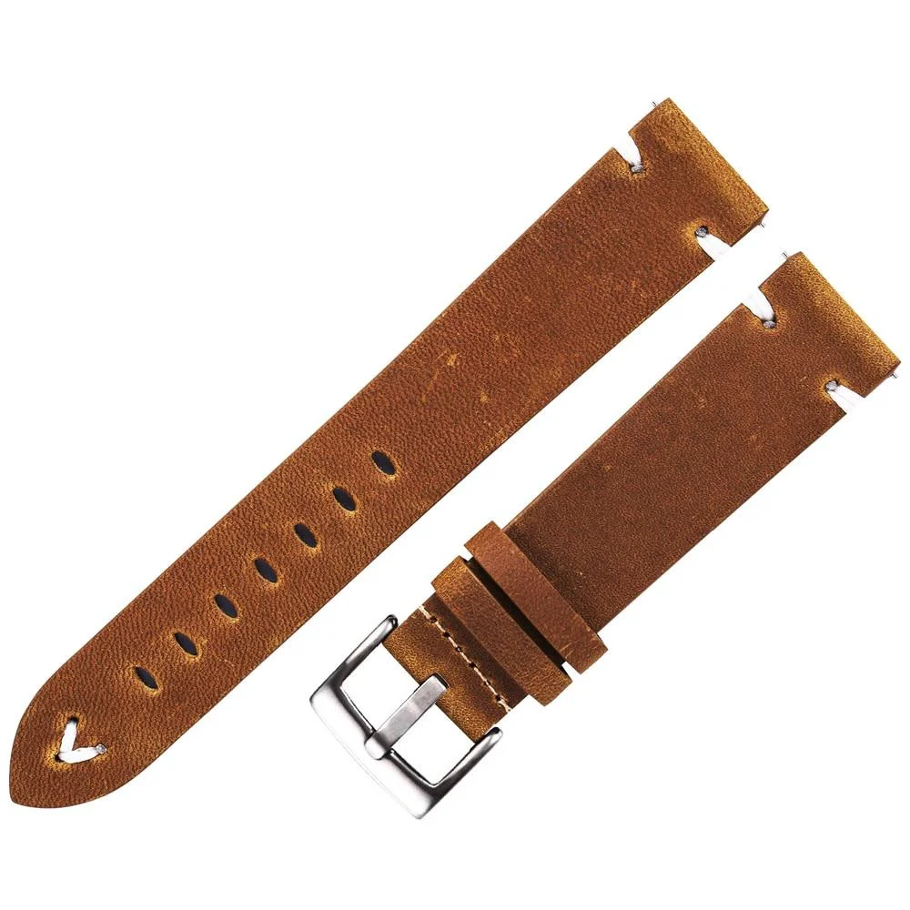 Healthy Hubert Handmade Oil Wax Leather Watch Strap With Silver Buckle Modern