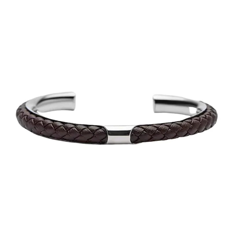 Superior Lupo Braided Leather Stainless Steel Cuff Bracelet Breathable