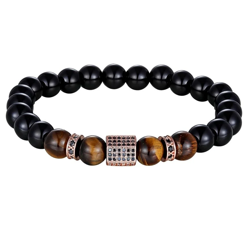 Elite Douwe Fiore Zircon Onyx Beaded Bracelet Casual