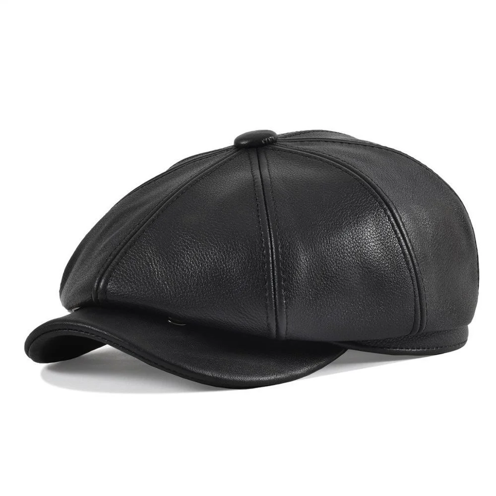 Pure Cowskin Leather Newsboy Cap Minimalist