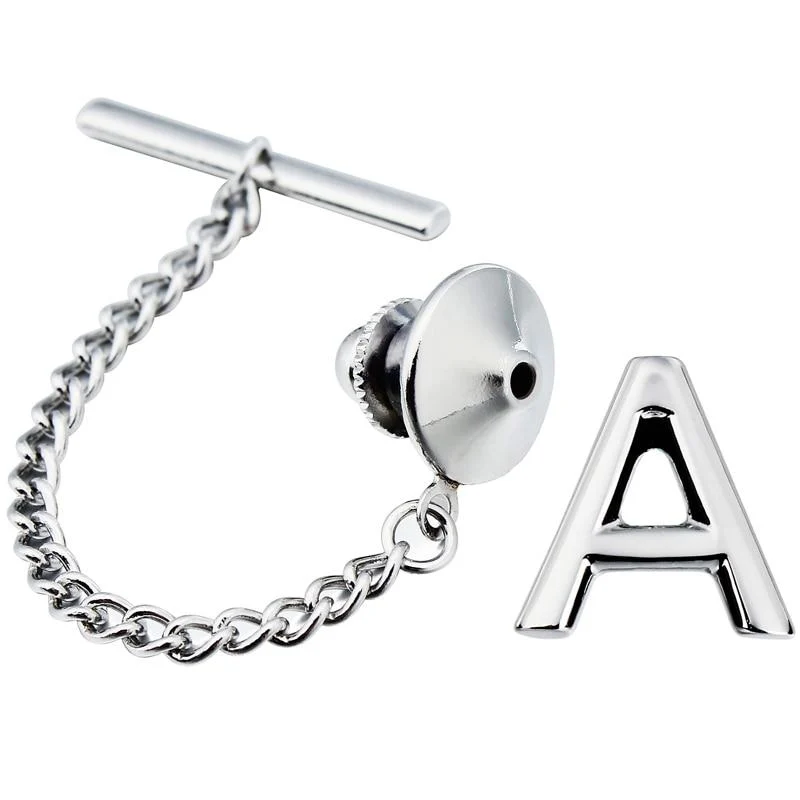 Functional Personalized Monogram Silver-Tone Tie Tack Crafted