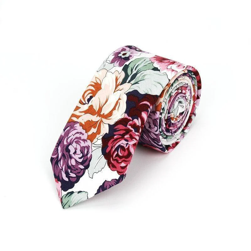 Casual Flowered Soft Cotton Tie Green