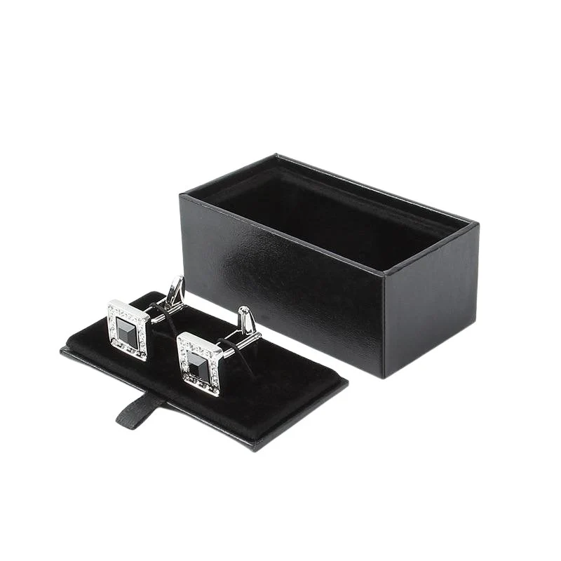 Modern Black Velvet Jewelry Box For Cufflinks or Tie Clip Authentic