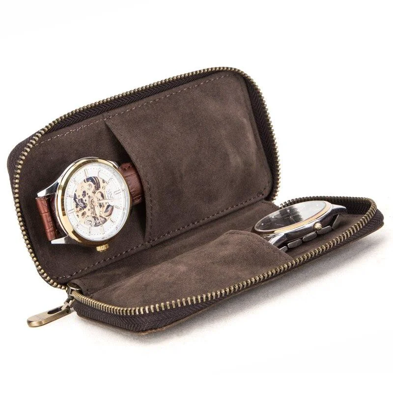 Artisan Ethan Rustic Leather 2 Slot Portable Watch Case Recyclable