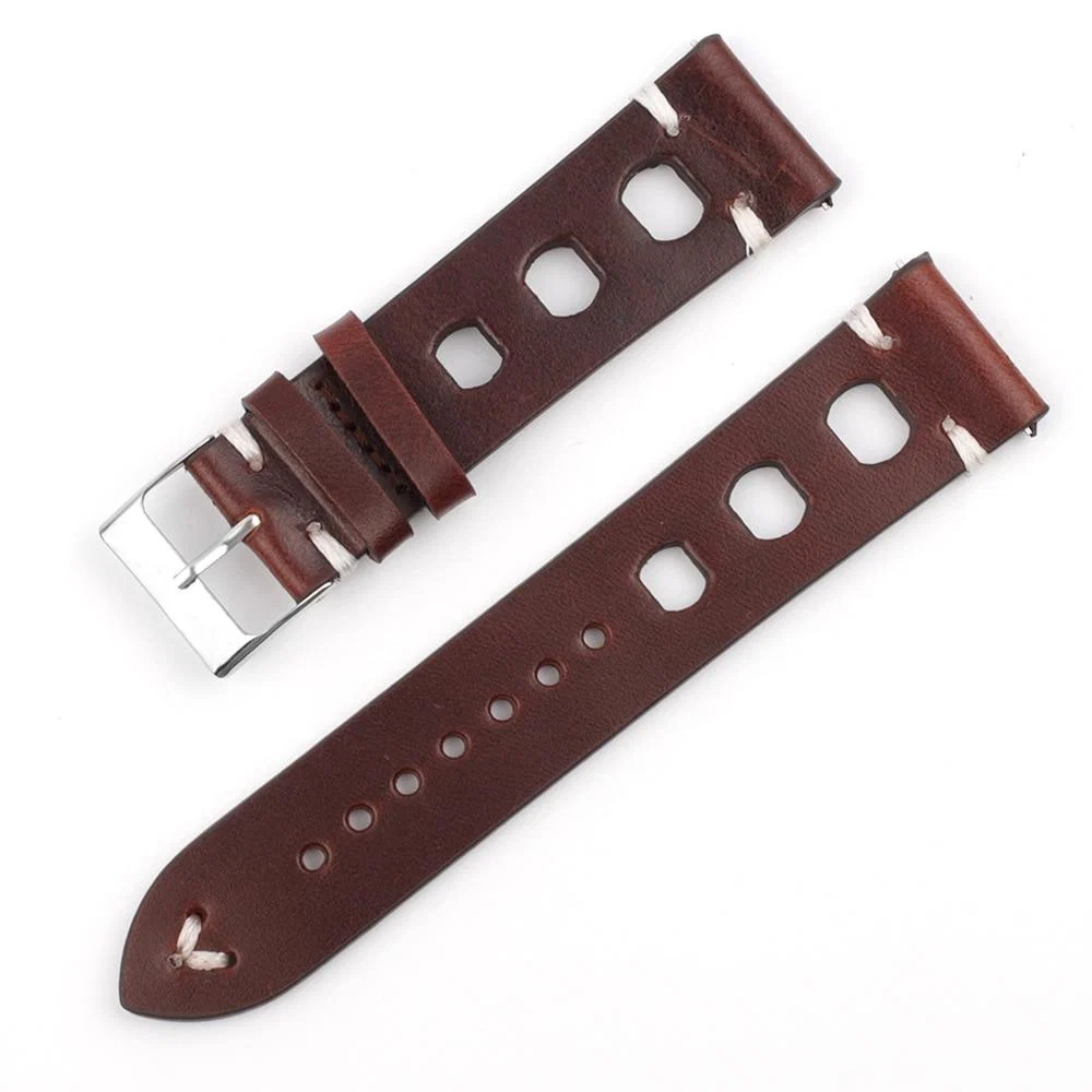 Eco-Friendly Hubert Handmade Italian Leather Racing Watch Strap With Tang Buckle Breathable